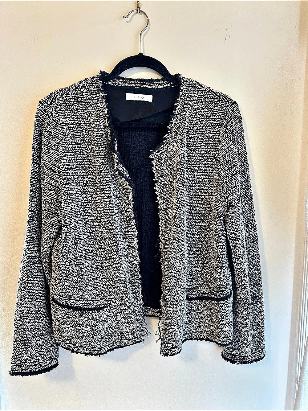 IRO Textured Open Front Blazer in Black & White